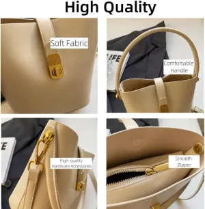 Bucket Bag for Women Stylish Shoulder Bag PU Leather Crossbody Bag Trendy Purse with Zipper Closure