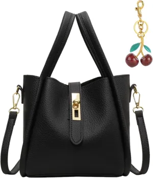 Bucket Bag for Women Vegan Leather Mini Bucket Handbag with Inner Bag Trendy Basket Bag with Cherry Charm