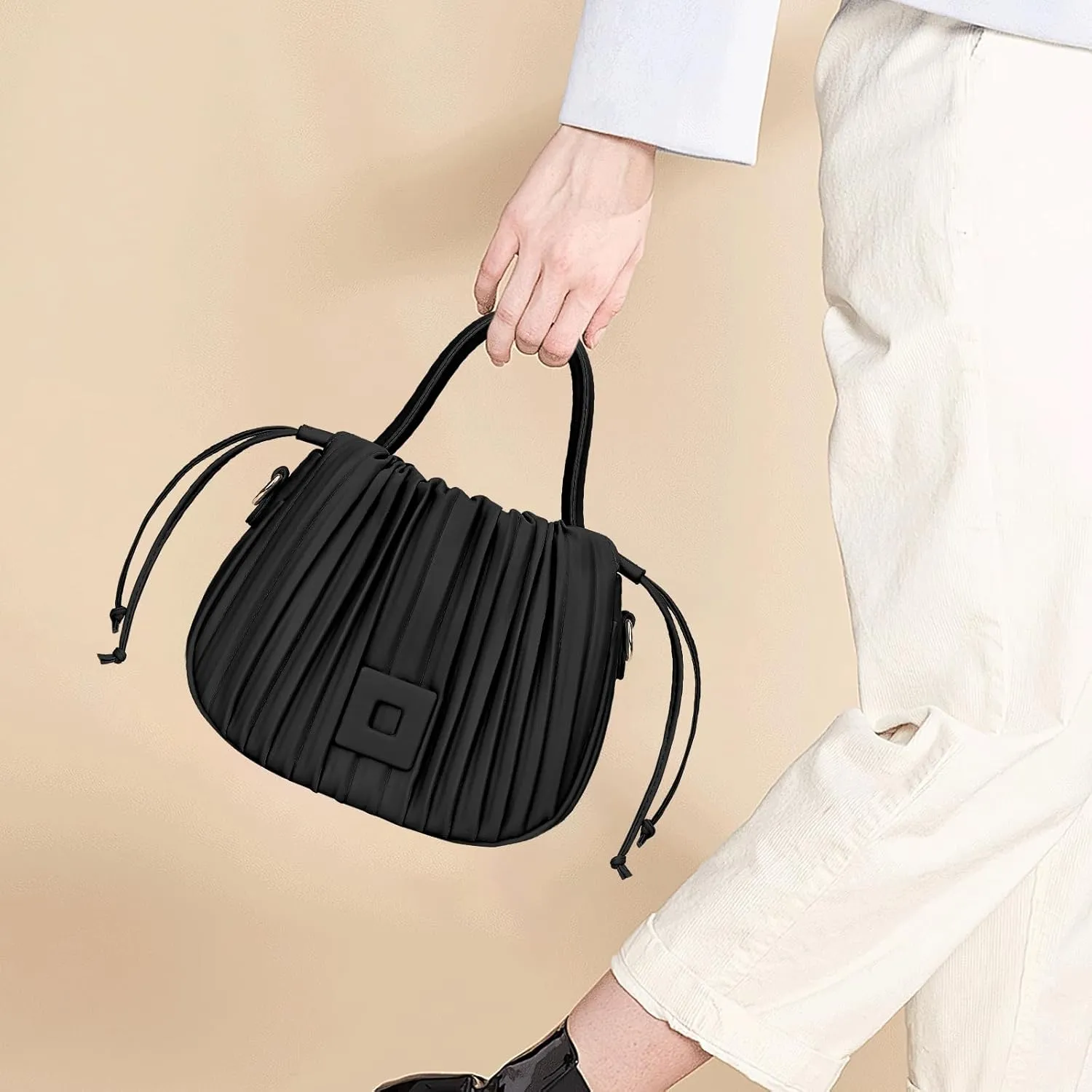 Bucket Bags for Women Drawstring Pleated Shoulder Handbag Hobo Crossbody Bucket Purses