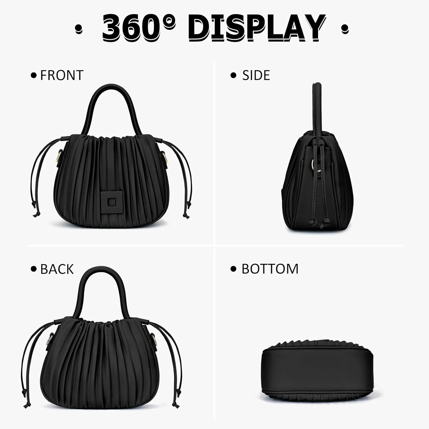 Bucket Bags for Women Drawstring Pleated Shoulder Handbag Hobo Crossbody Bucket Purses