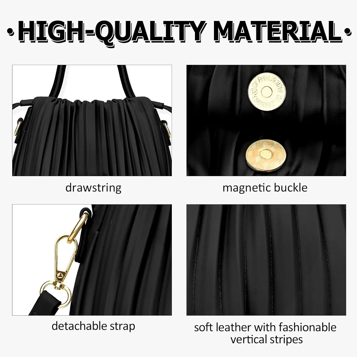 Bucket Bags for Women Drawstring Pleated Shoulder Handbag Hobo Crossbody Bucket Purses