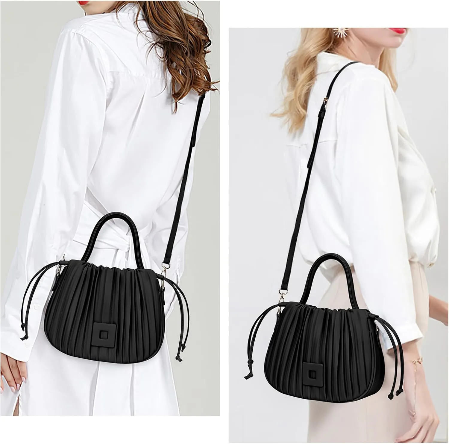 Bucket Bags for Women Drawstring Pleated Shoulder Handbag Hobo Crossbody Bucket Purses