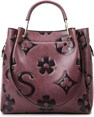 Bucket Bags for Women Floral Embossed Tote Bag Women's Top-handle Handbags Trendy Vintage Vegan Leather Shoulder Bag