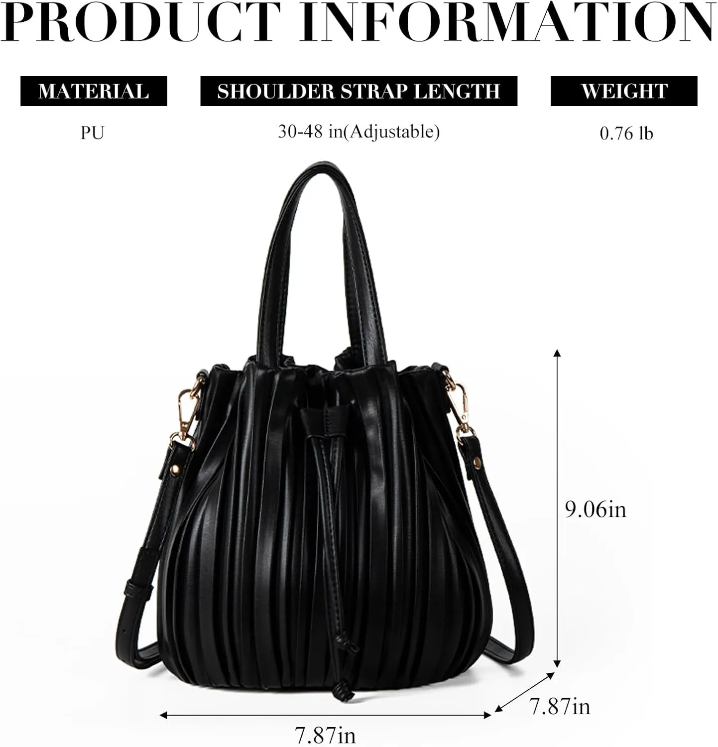 Bucket Bags for Women, Mini Leather Drawstring Crossbody Bucket Purses Pleated Shoulder Handbags