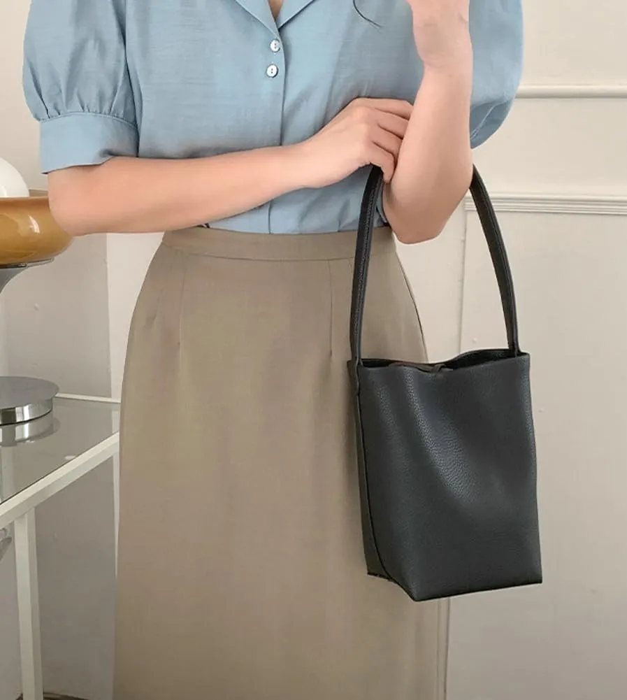 Bucket Handbag for Women Vegan Leather Shoulder Purses Casual Tote Bag for Work Top Handle Bag with Drawstring Purse