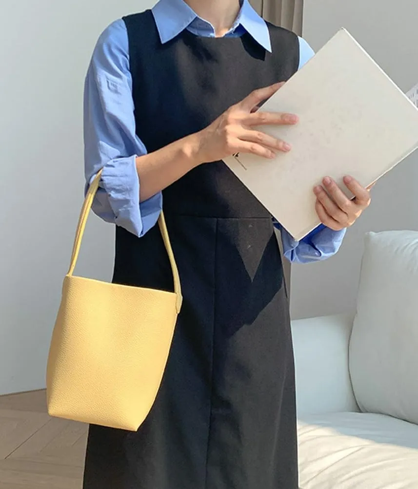 Bucket Handbag for Women Vegan Leather Shoulder Purses Casual Tote Bag for Work Top Handle Bag with Drawstring Purse