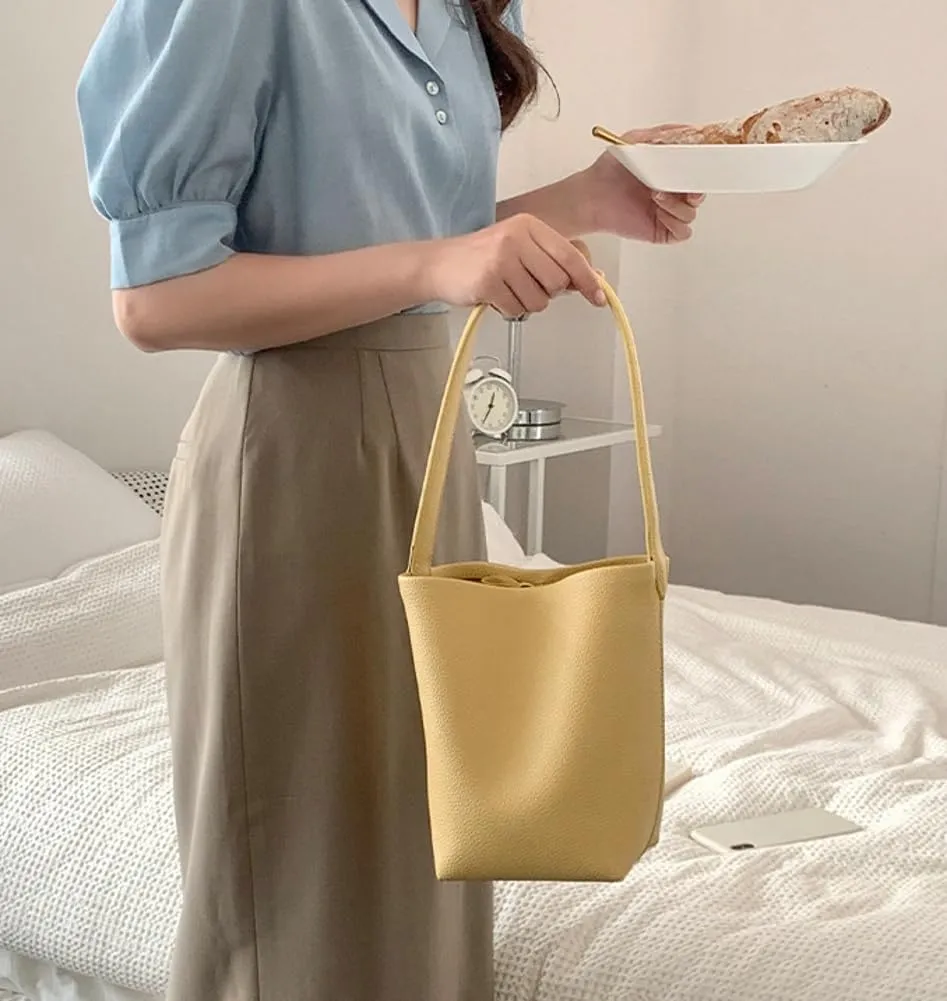 Bucket Handbag for Women Vegan Leather Shoulder Purses Casual Tote Bag for Work Top Handle Bag with Drawstring Purse