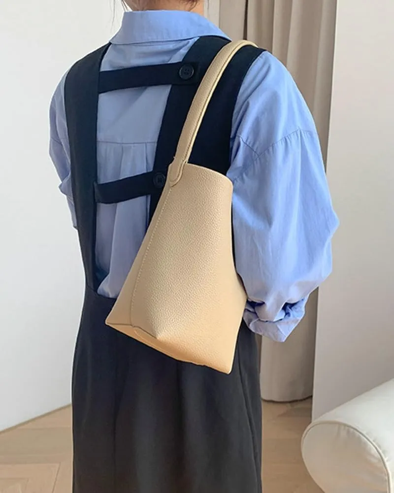 Bucket Handbag for Women Vegan Leather Shoulder Purses Casual Tote Bag for Work Top Handle Bag with Drawstring Purse