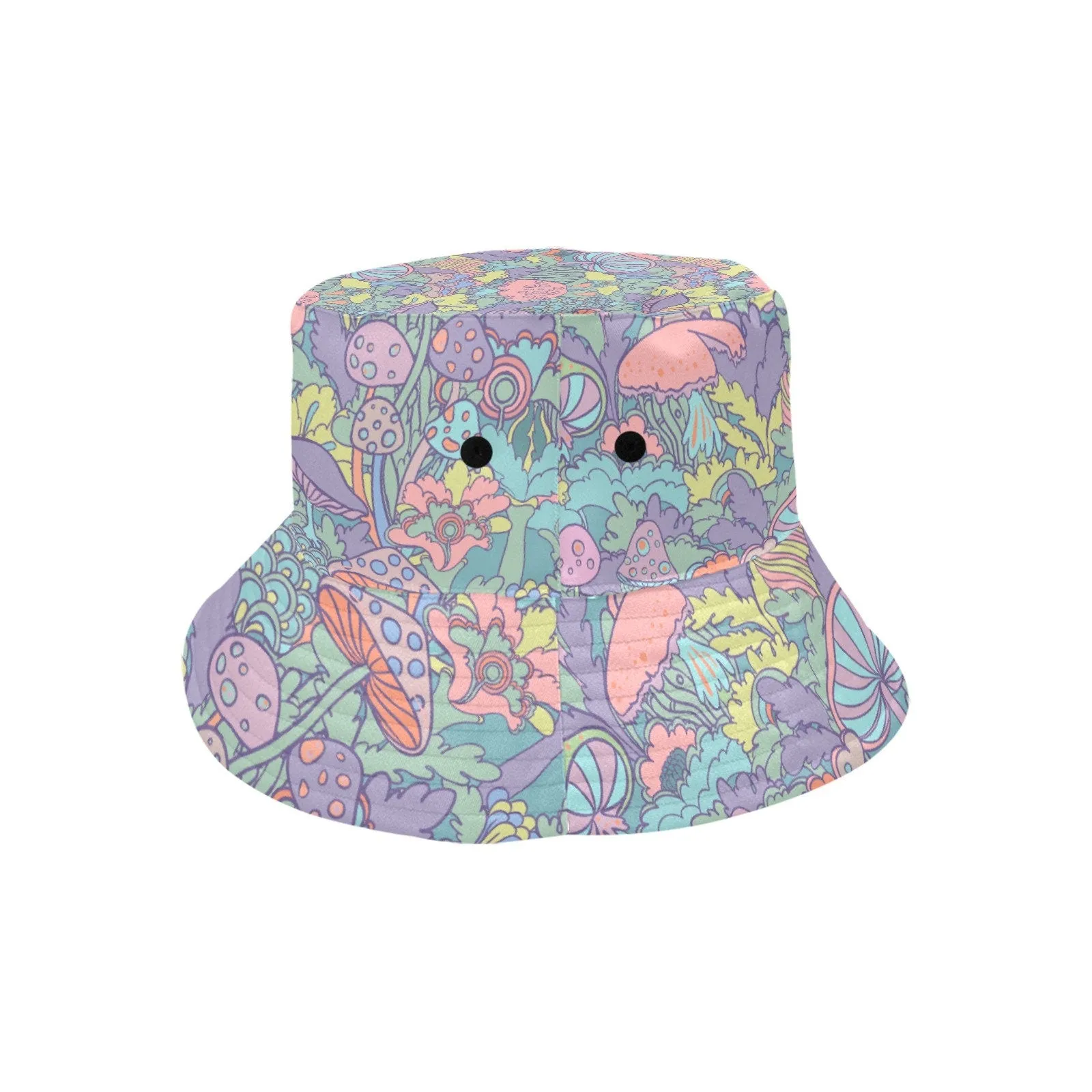 Bucket Hat, Blue Pink Bucket hat, Hippie Hat, 70s inspired Mushroom Print Hat, Multicolor Hat, Cute hat, Kawaii Hat, Kawaii Print Hat