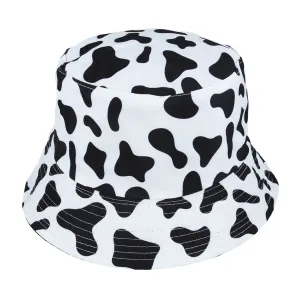 Bucket Hat - Reversible Cow Print And Plain Black - Maz