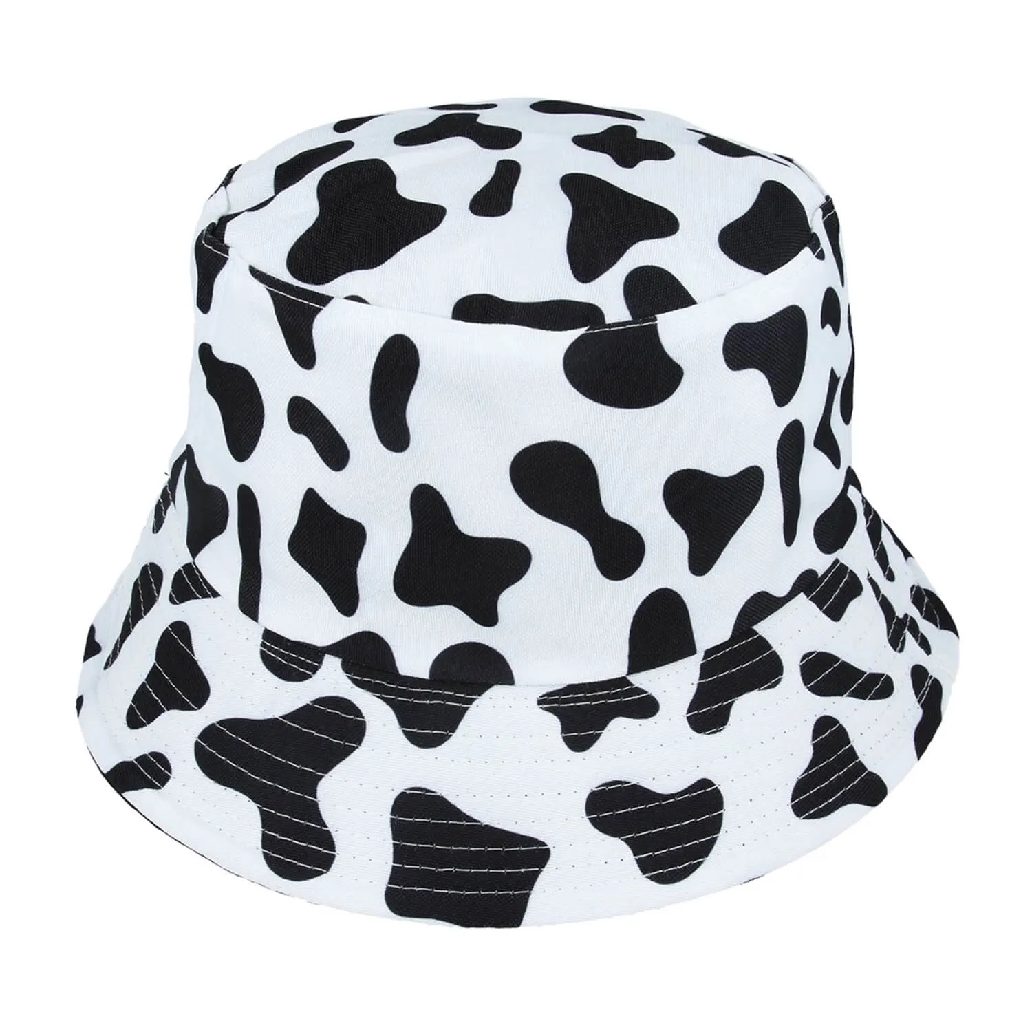 Bucket Hat - Reversible Cow Print And Plain Black - Maz