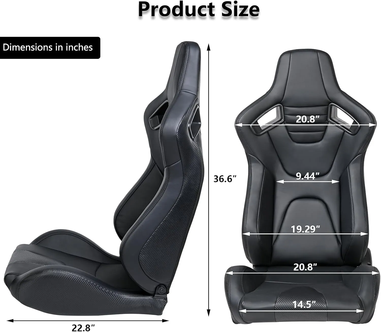 Bucket Seats For Cars,Universal Pair Racing Seats Black PVC Leather Stitch Automotive Racing Seats For Cars With Dual Lock Sliders(Not Including Seat Bracket)