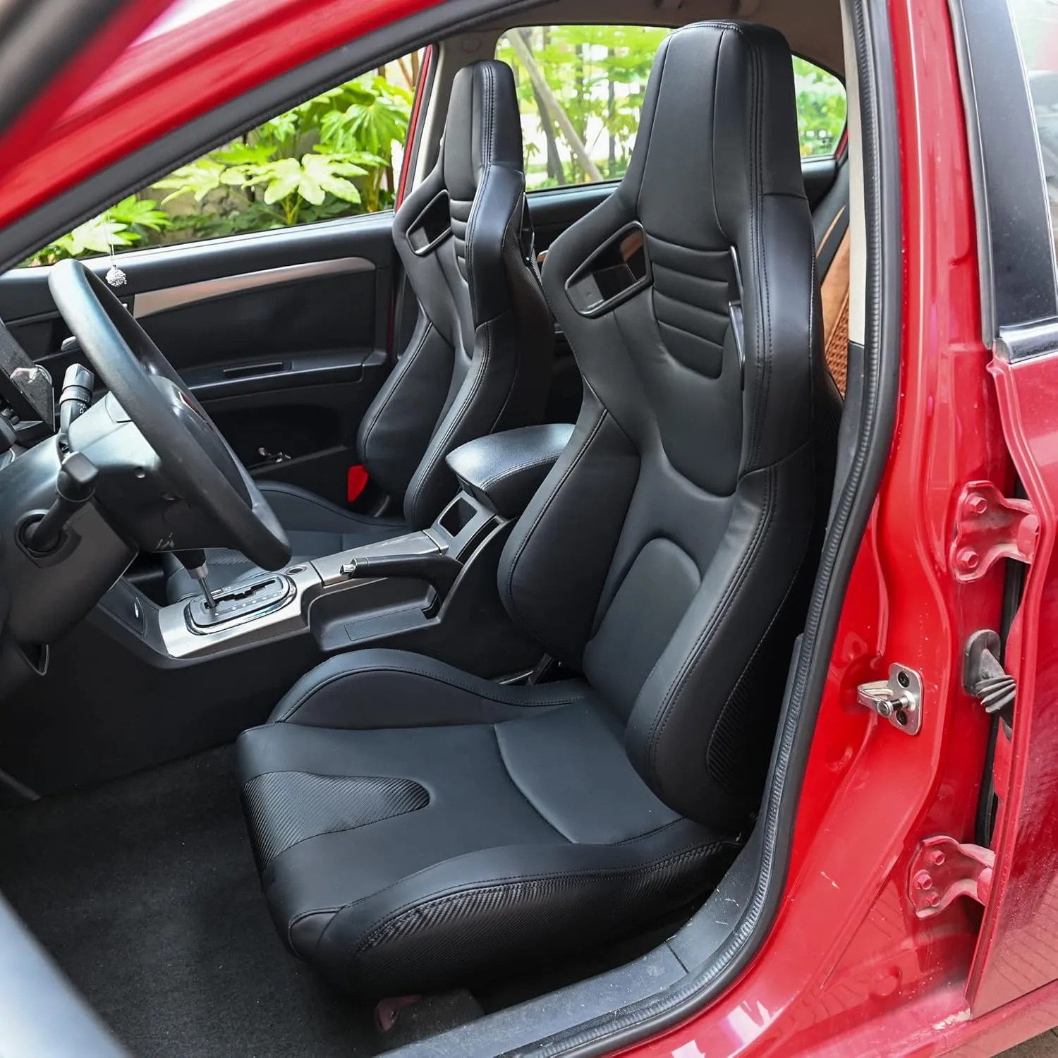 Bucket Seats For Cars,Universal Pair Racing Seats Black PVC Leather Stitch Automotive Racing Seats For Cars With Dual Lock Sliders(Not Including Seat Bracket)
