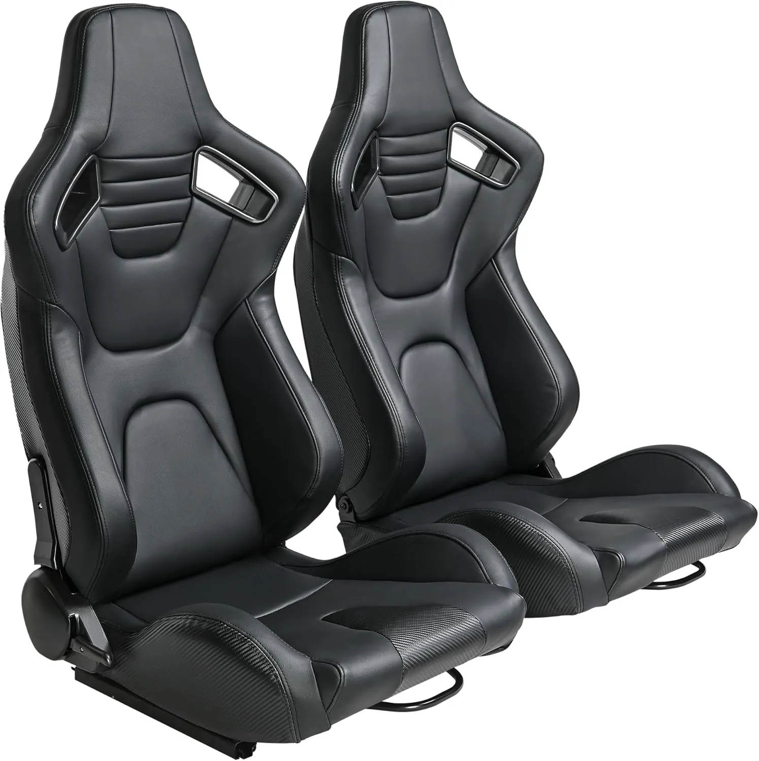 Bucket Seats For Cars,Universal Pair Racing Seats Black PVC Leather Stitch Automotive Racing Seats For Cars With Dual Lock Sliders(Not Including Seat Bracket)
