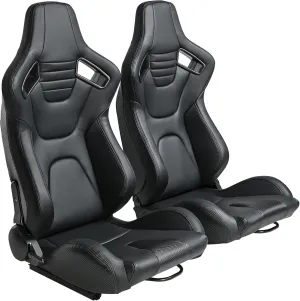 Bucket Seats For Cars,Universal Pair Racing Seats Black PVC Leather Stitch Automotive Racing Seats For Cars With Dual Lock Sliders(Not Including Seat Bracket)