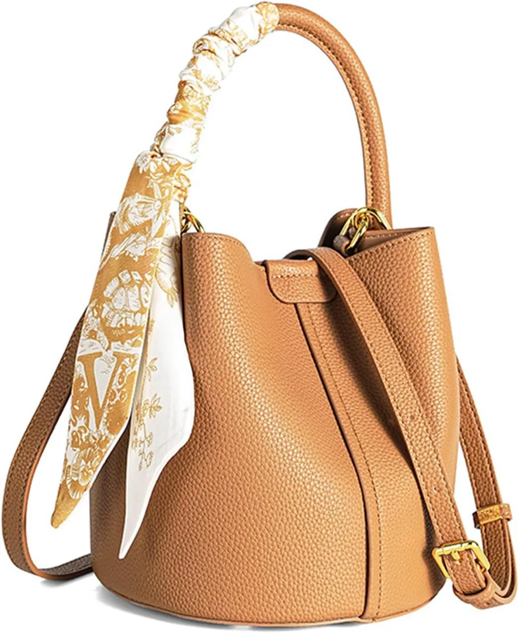 Bucket Tote Bag for Women, Small Leather Bucket Bag Purses, Ladies Tote Bag with Shoulder Strap (Brown)