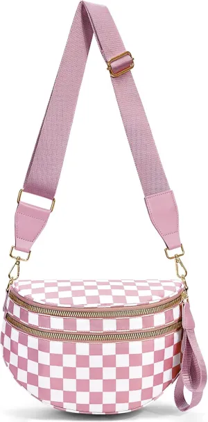 Bum Bags for Women Crossbody,Nylon Checkered Crossbody Bag Black and White Checkered Purse Oversized Slouchy Belt Bag