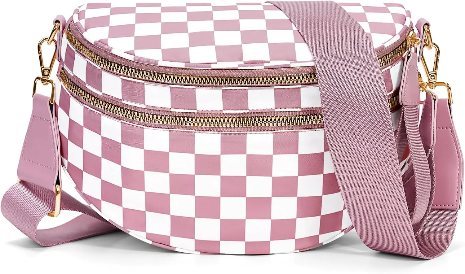 Bum Bags for Women Crossbody,Nylon Checkered Crossbody Bag Black and White Checkered Purse Oversized Slouchy Belt Bag