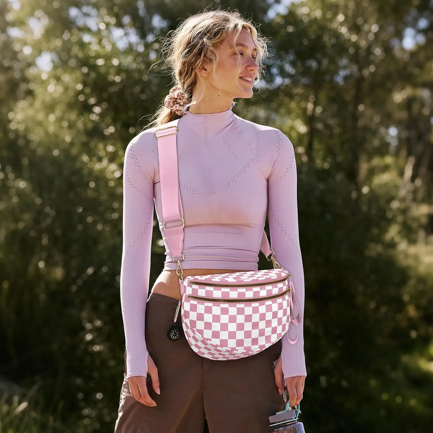 Bum Bags for Women Crossbody,Nylon Checkered Crossbody Bag Black and White Checkered Purse Oversized Slouchy Belt Bag