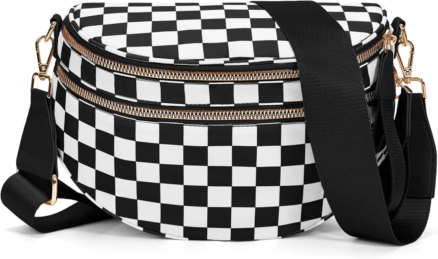 Bum Bags for Women Crossbody,Nylon Checkered Crossbody Bag Black and White Checkered Purse Oversized Slouchy Belt Bag