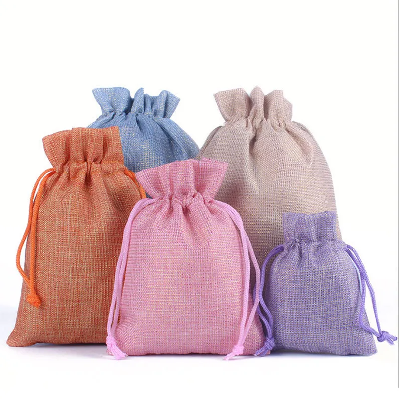 Burlap Jute Drawstring Bags Burgundy - 7 Sizes