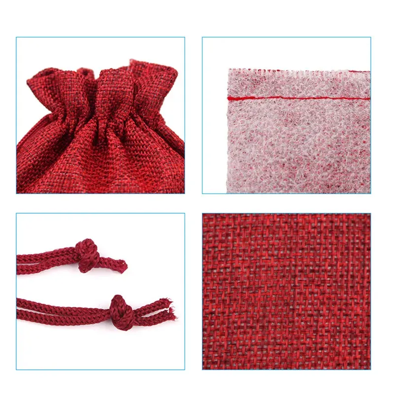 Burlap Jute Drawstring Bags Burgundy - 7 Sizes