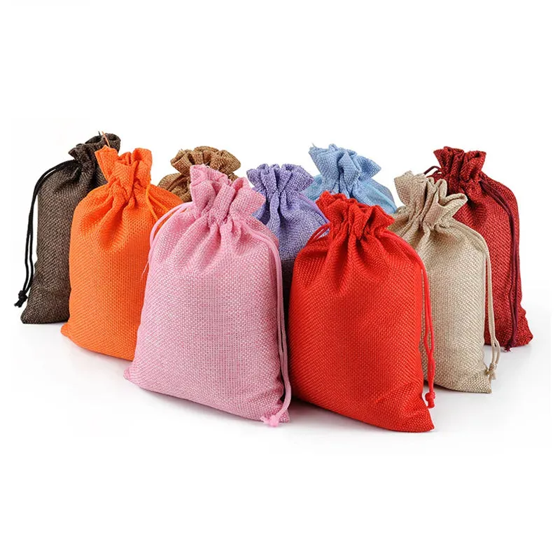Burlap Jute Drawstring Bags Burgundy - 7 Sizes