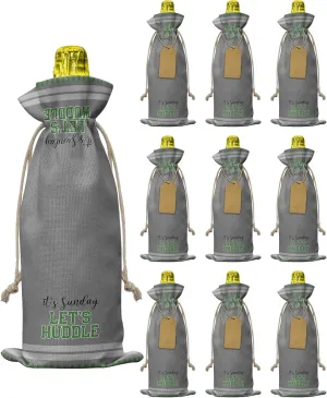 Burlap Wine Bags with Drawstrings Wine Bags Gift 10 Pcs, Football Reusable Bottle Bags for Wedding, Birthday, Housewarming, Dinner Party, It's Sunday Let's Huddle