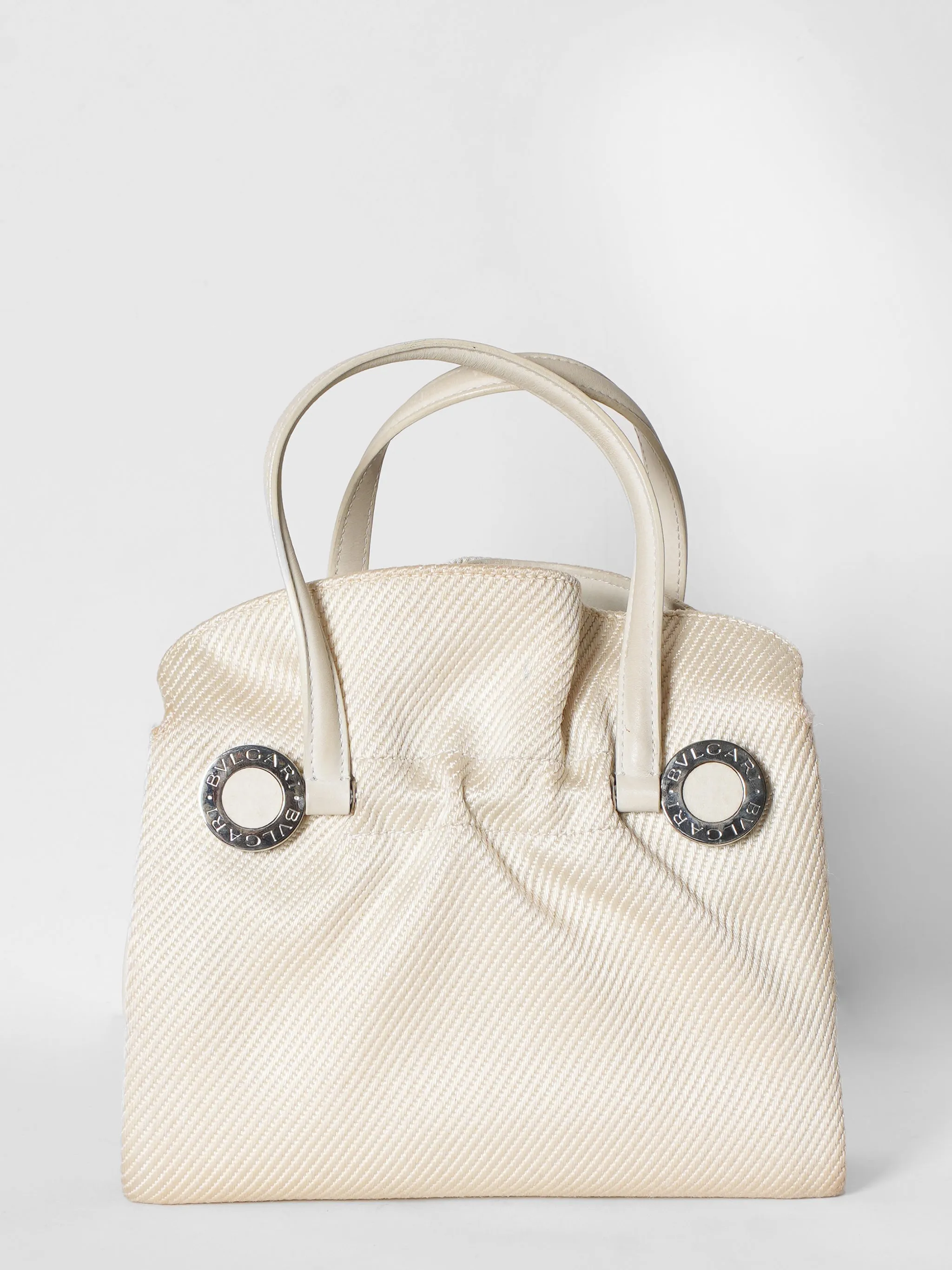 Bvlgari Coated Canvas Leather Trimmed Top Handle Bag