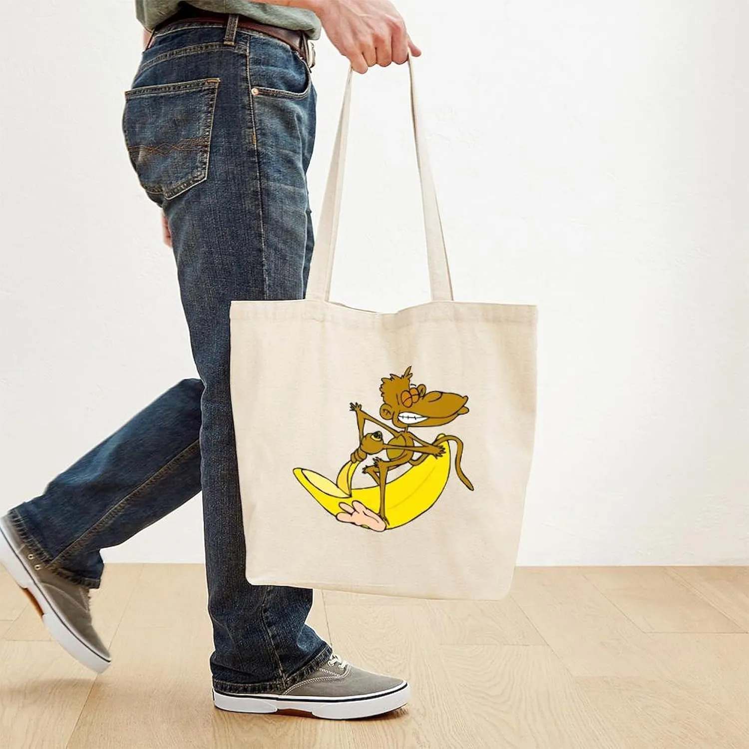 CafePress Banana Monkey Tote Bag Reusable Natural Beige Canvas Shopping Bag