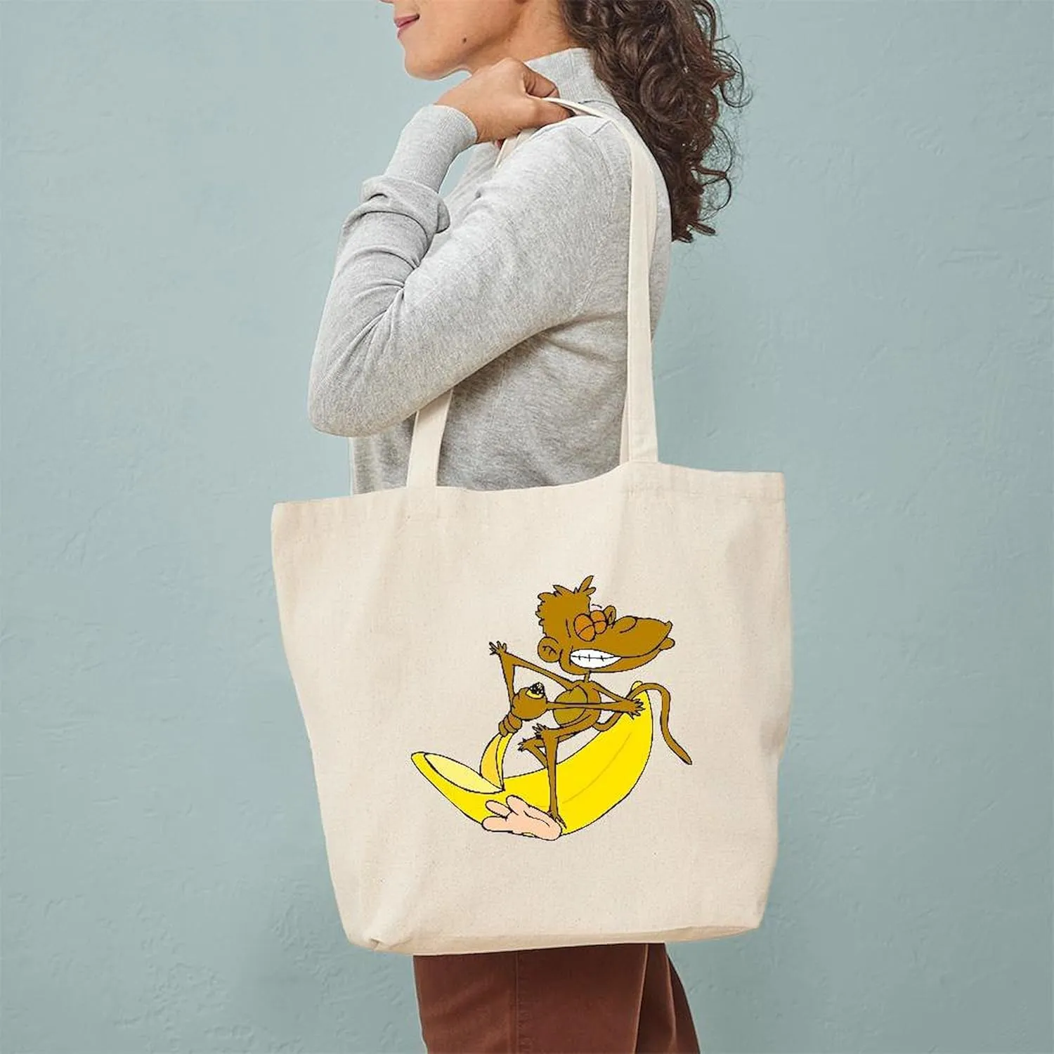 CafePress Banana Monkey Tote Bag Reusable Natural Beige Canvas Shopping Bag