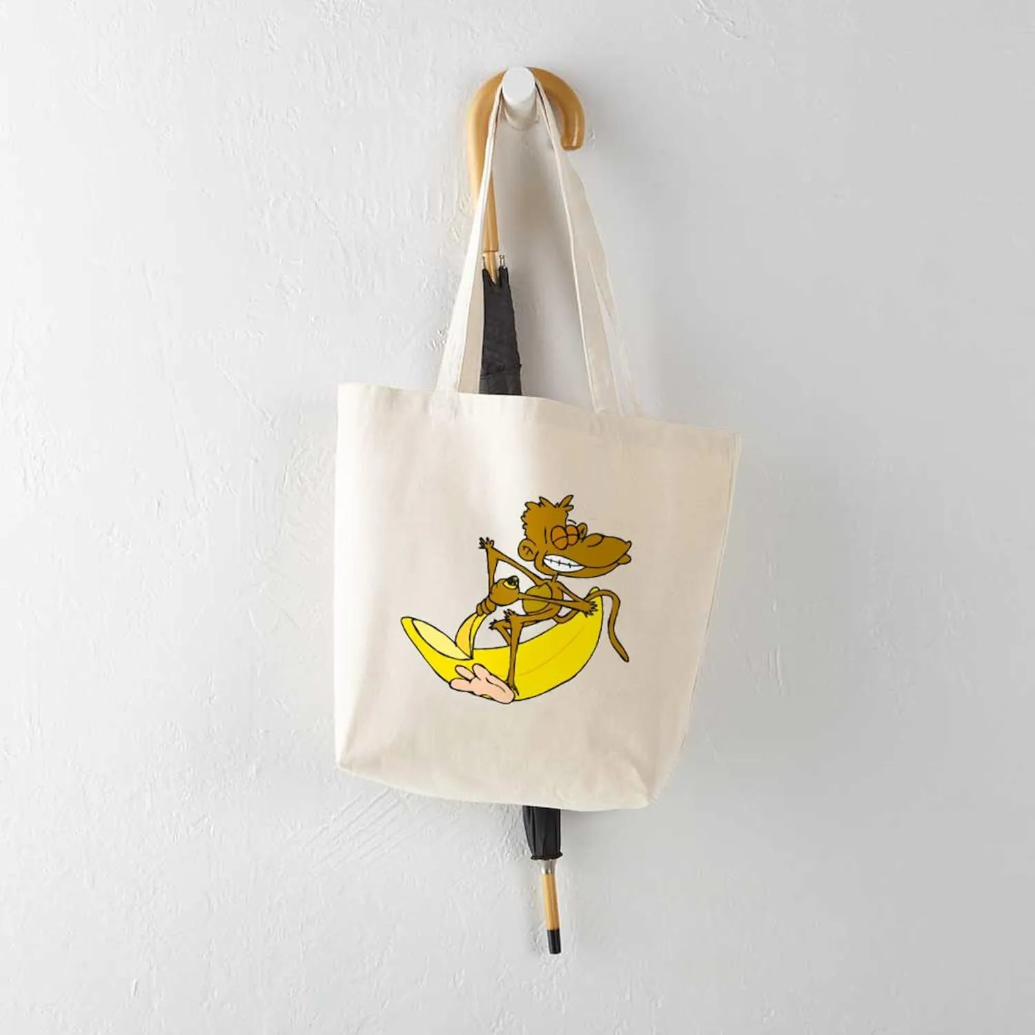 CafePress Banana Monkey Tote Bag Reusable Natural Beige Canvas Shopping Bag