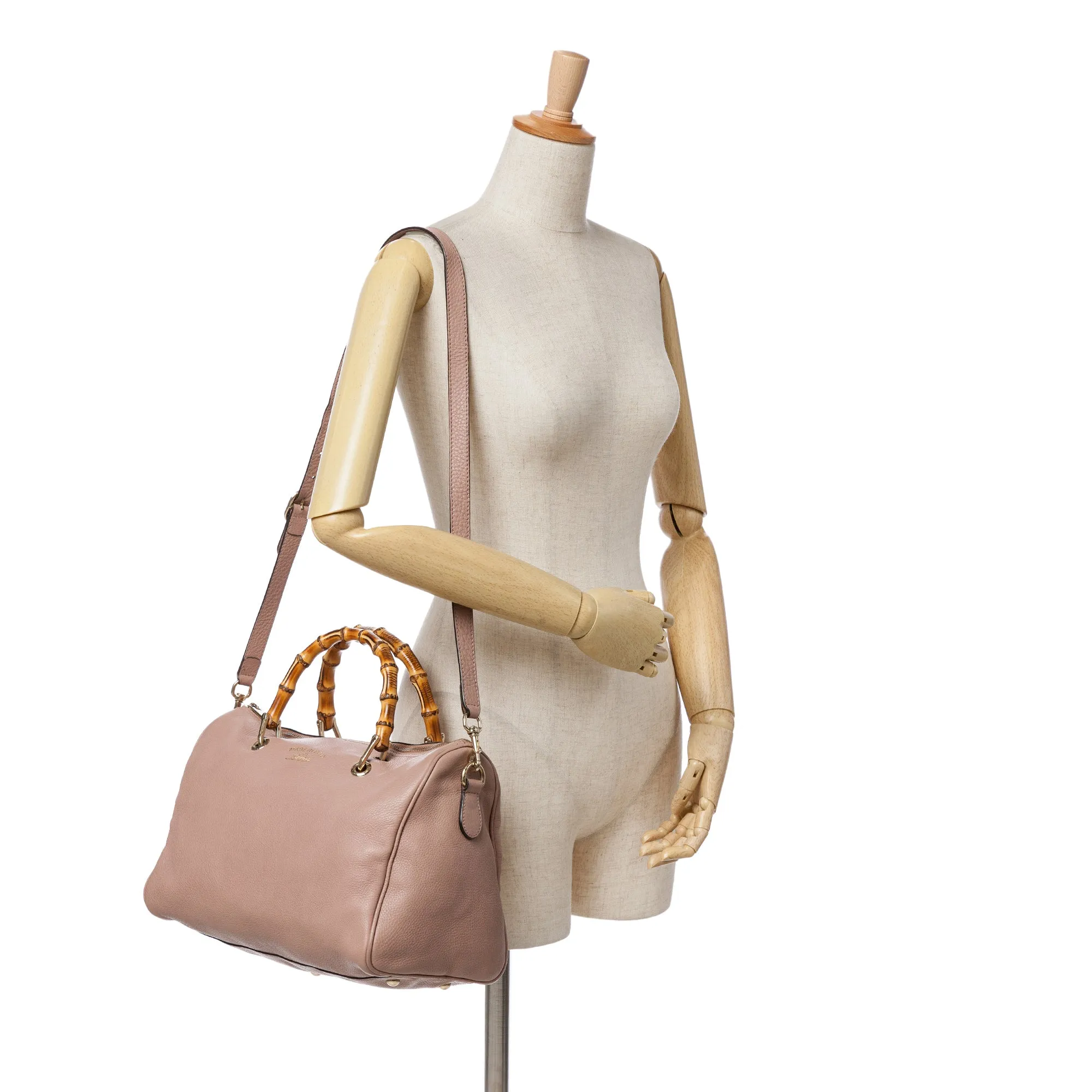 Calfskin Bamboo Shopper Boston Bag