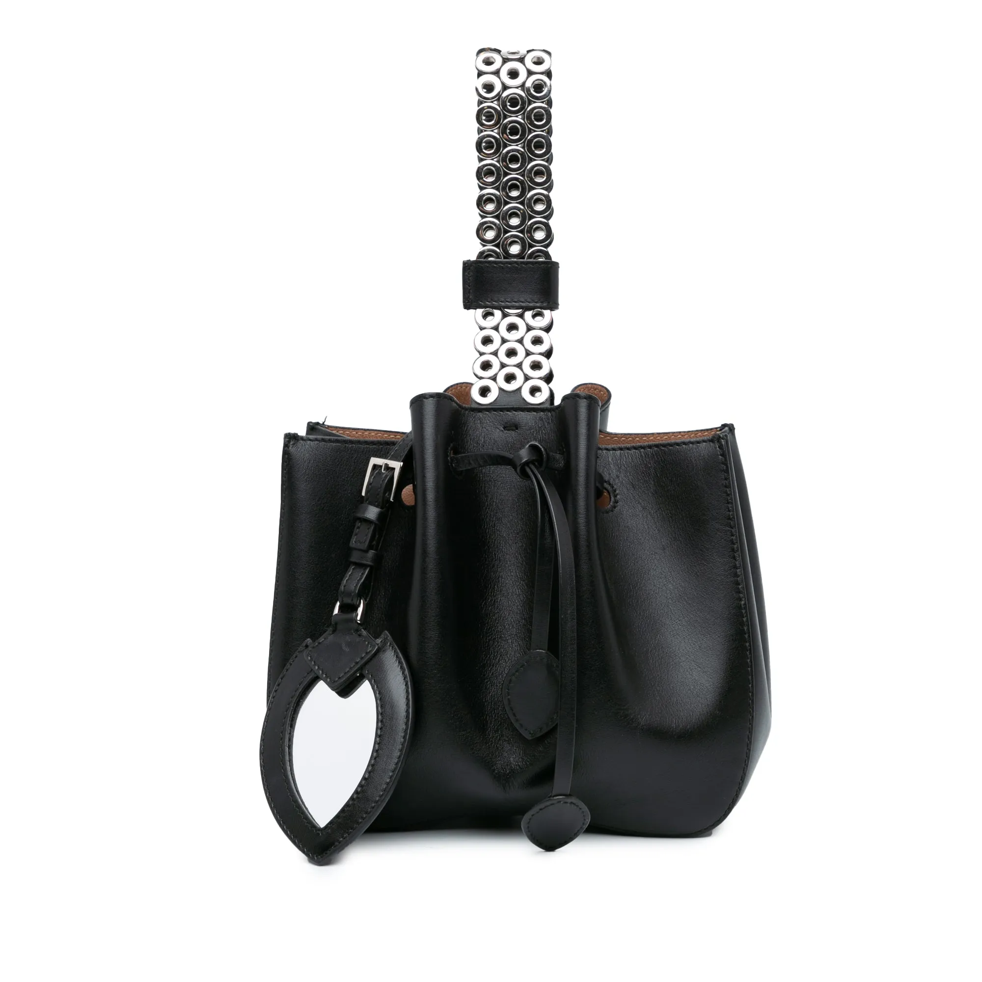 Calfskin Eyelet Bracelet Embellished Bucket Bag
