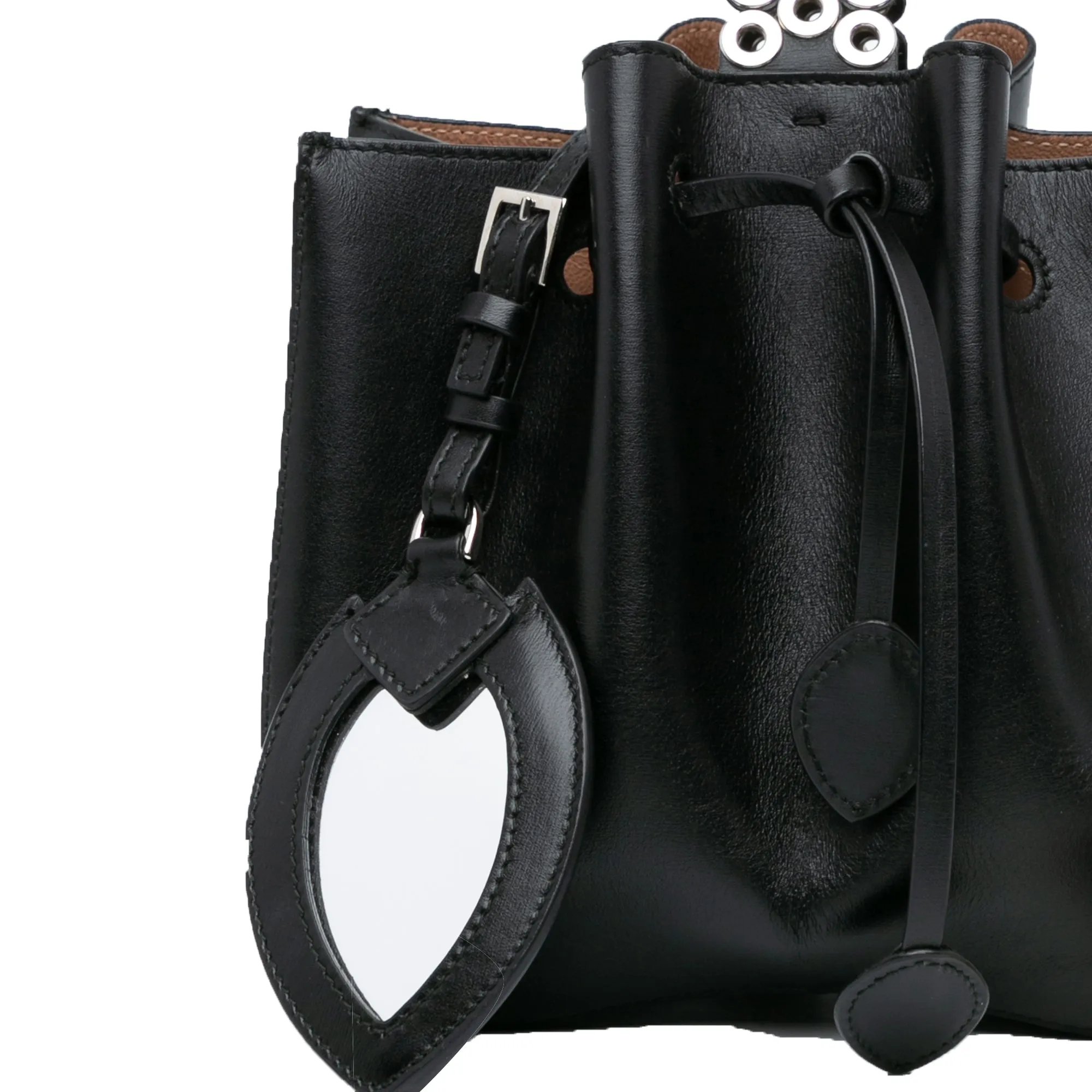 Calfskin Eyelet Bracelet Embellished Bucket Bag