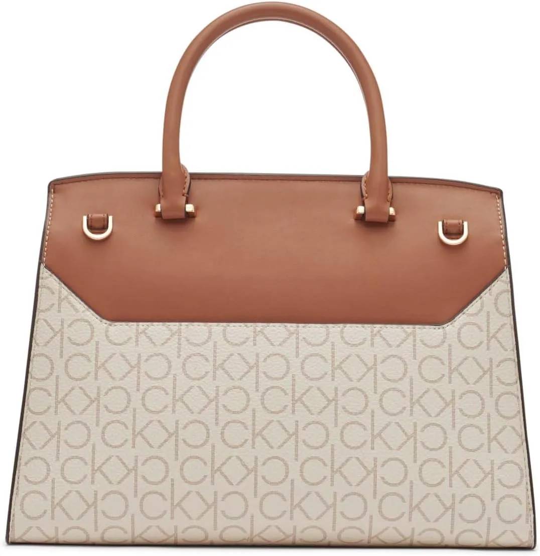 Calvin Klein Women's Becky Turn Lock Satchel – 2 in 1, Vegan Leather, 3 Pockets