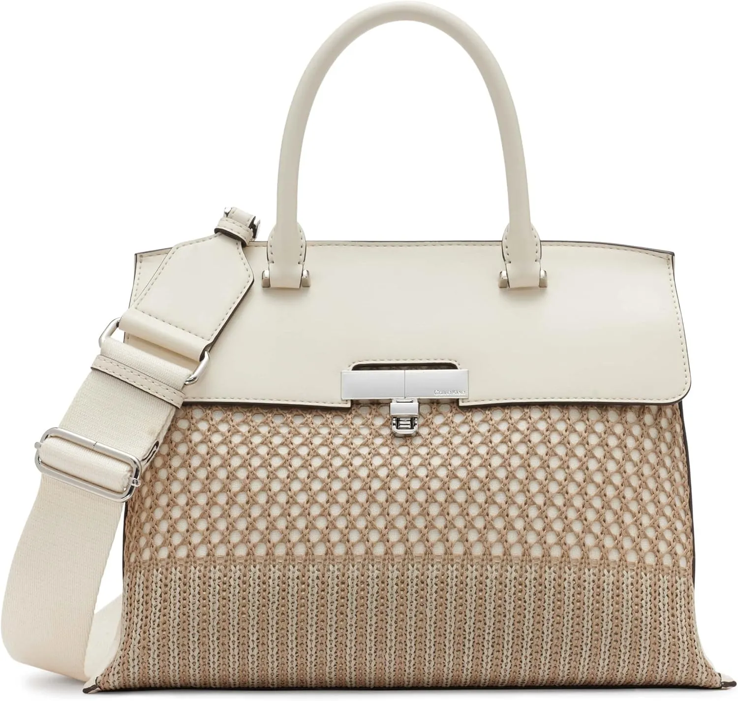 Calvin Klein Women's Becky Turn Lock Satchel – 2 in 1, Vegan Leather, 3 Pockets