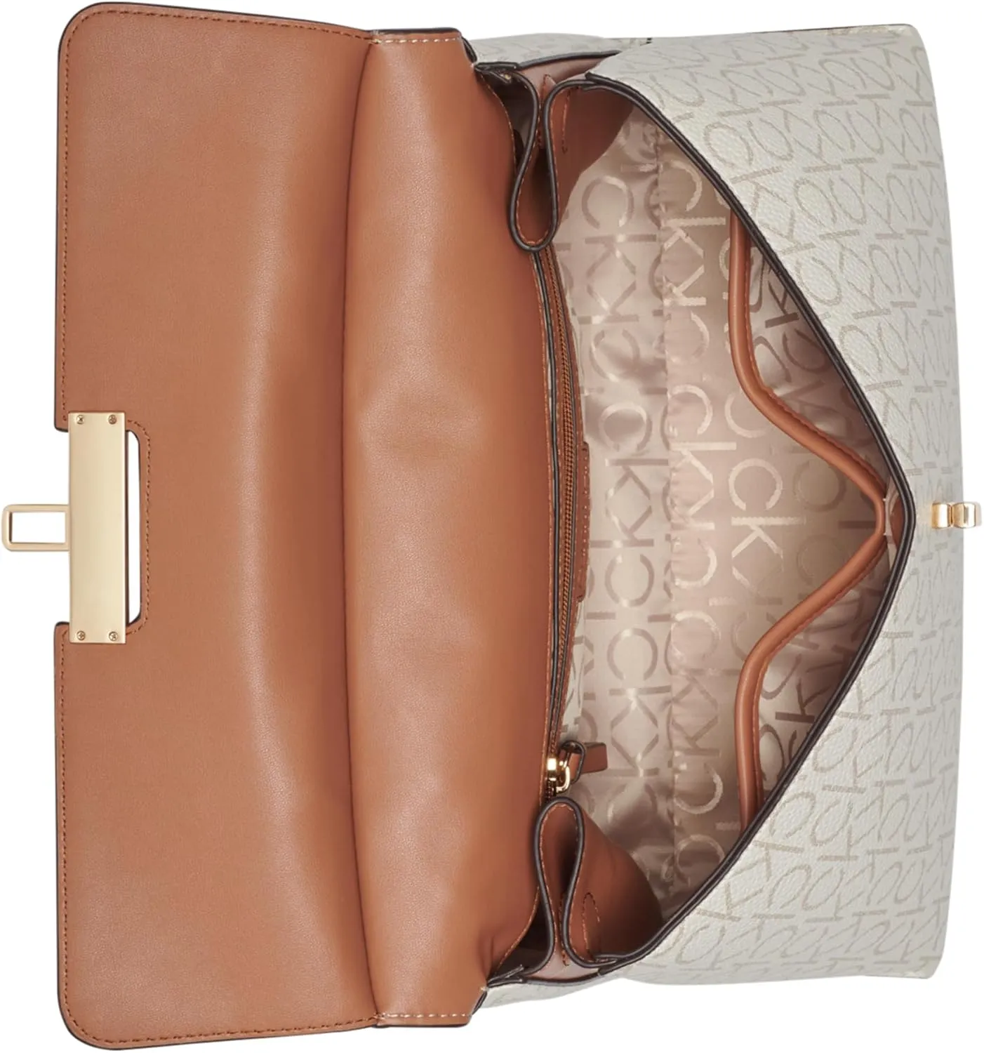 Calvin Klein Women's Becky Turn Lock Satchel – 2 in 1, Vegan Leather, 3 Pockets