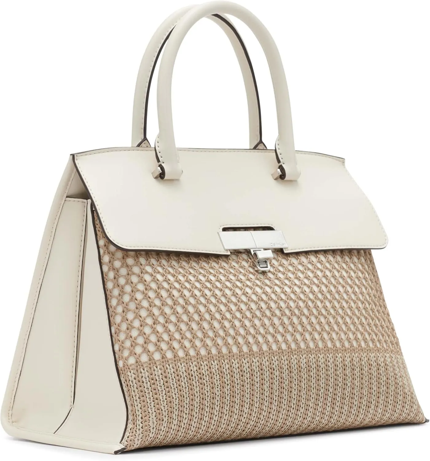 Calvin Klein Women's Becky Turn Lock Satchel – 2 in 1, Vegan Leather, 3 Pockets