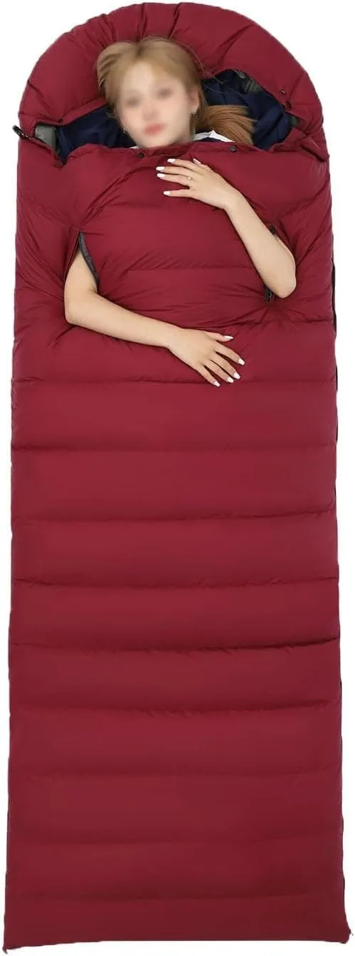 Camping Sleeping Bag, Lightweight Wearable Sleeping Bags with Arm Holes and Pillow Can Be Spliced for Two People, Waterproof and Warm,Suitable for Adults