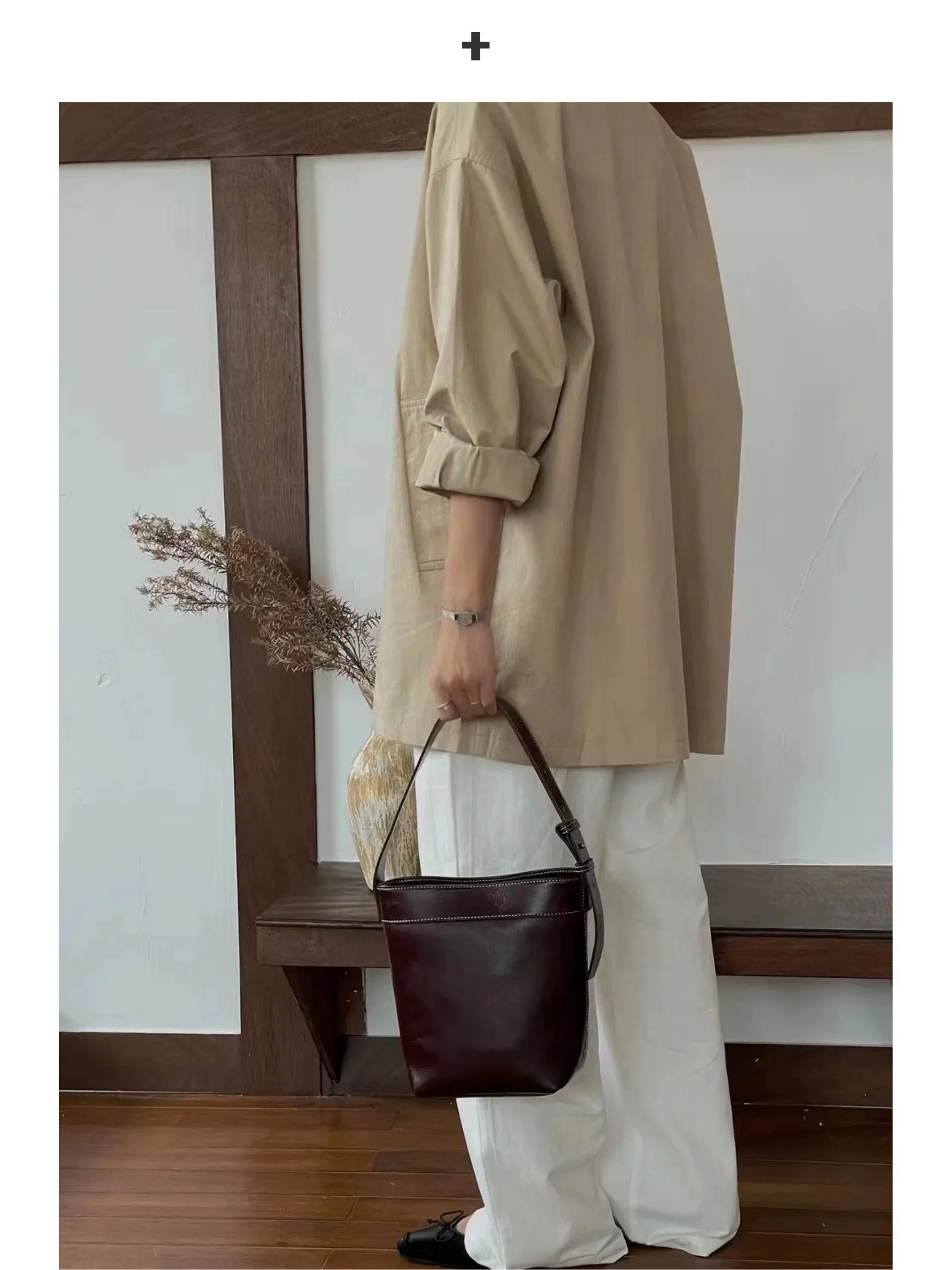 Canvas and Leather Bucket Bag