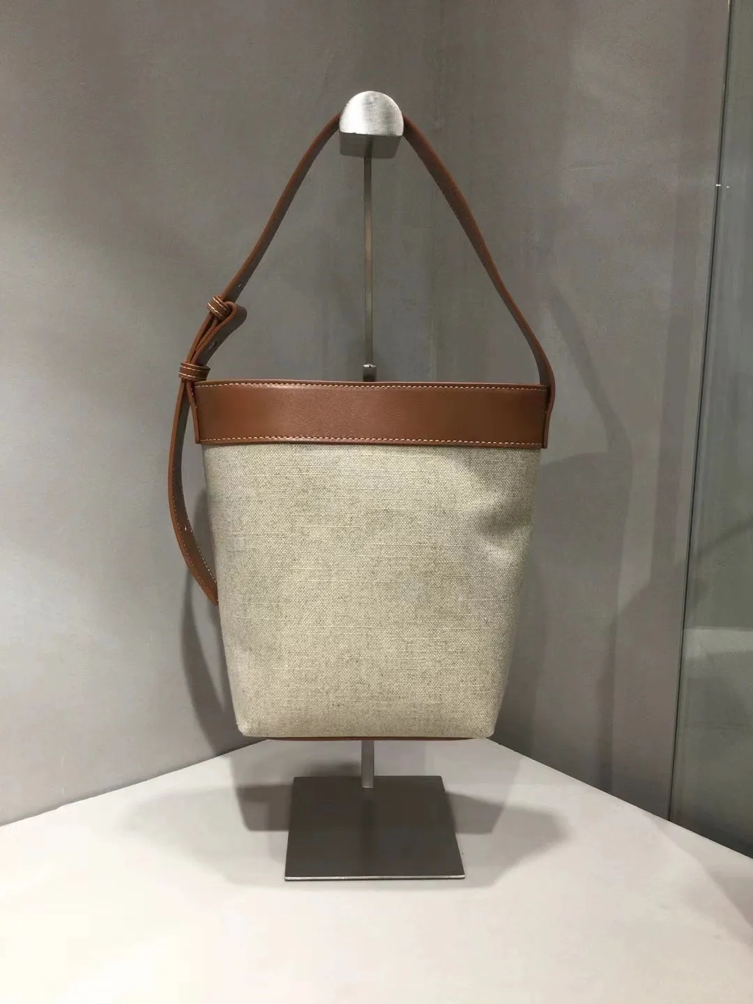 Canvas and Leather Bucket Bag