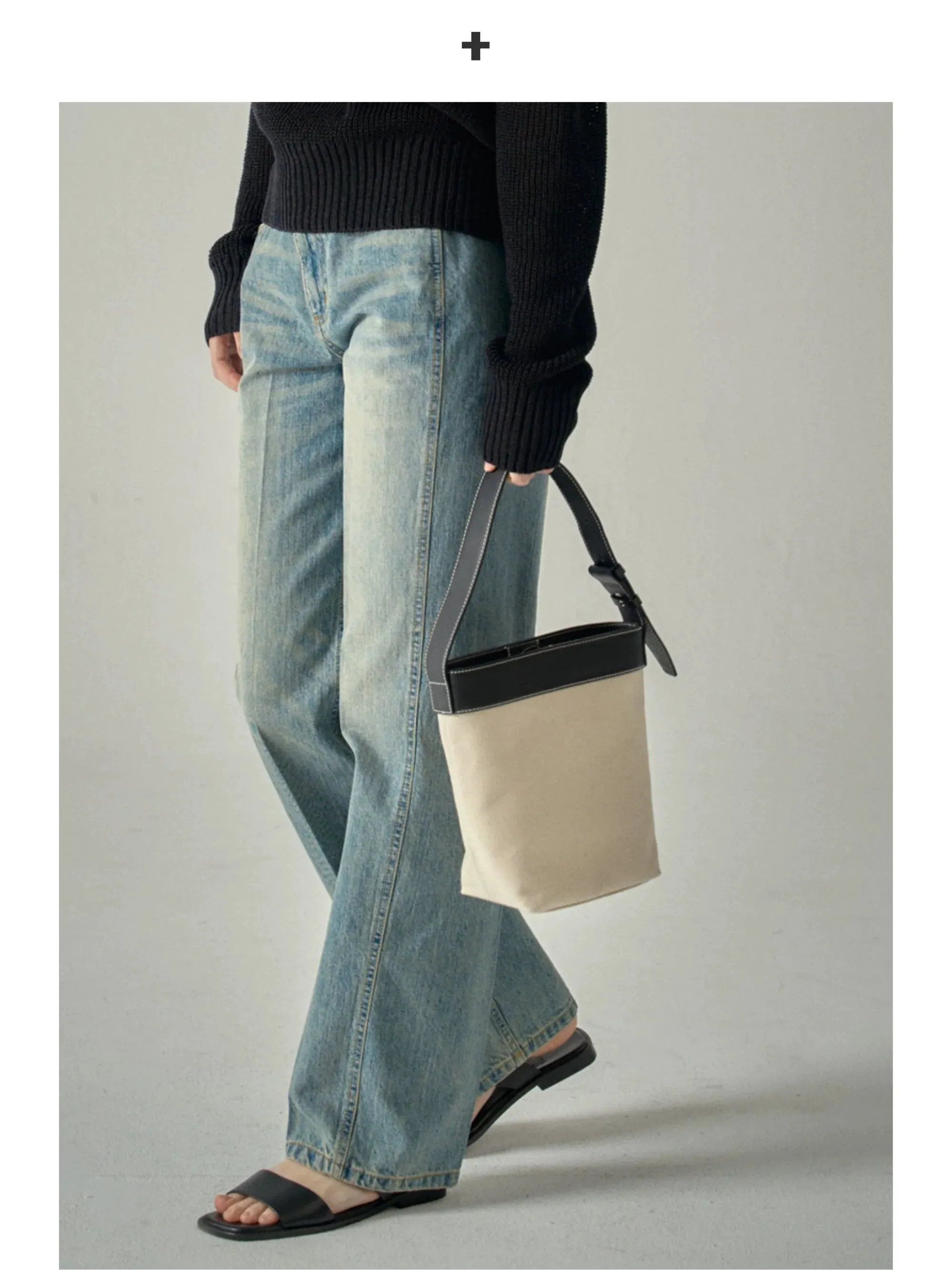Canvas and Leather Bucket Bag