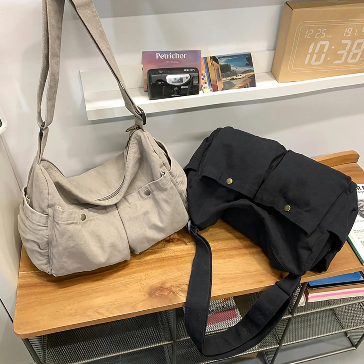 Canvas Messenger Bag Cute Crossbody Tote Bag Shoulder for Women Men for School Aesthetic Hobo with Multiple Pockets