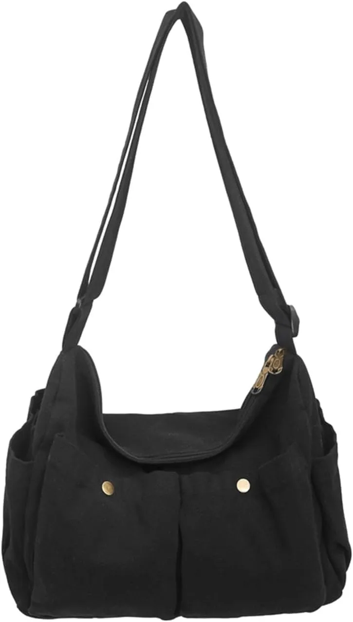 Canvas Messenger Bag Cute Crossbody Tote Bag Shoulder for Women Men for School Aesthetic Hobo with Multiple Pockets