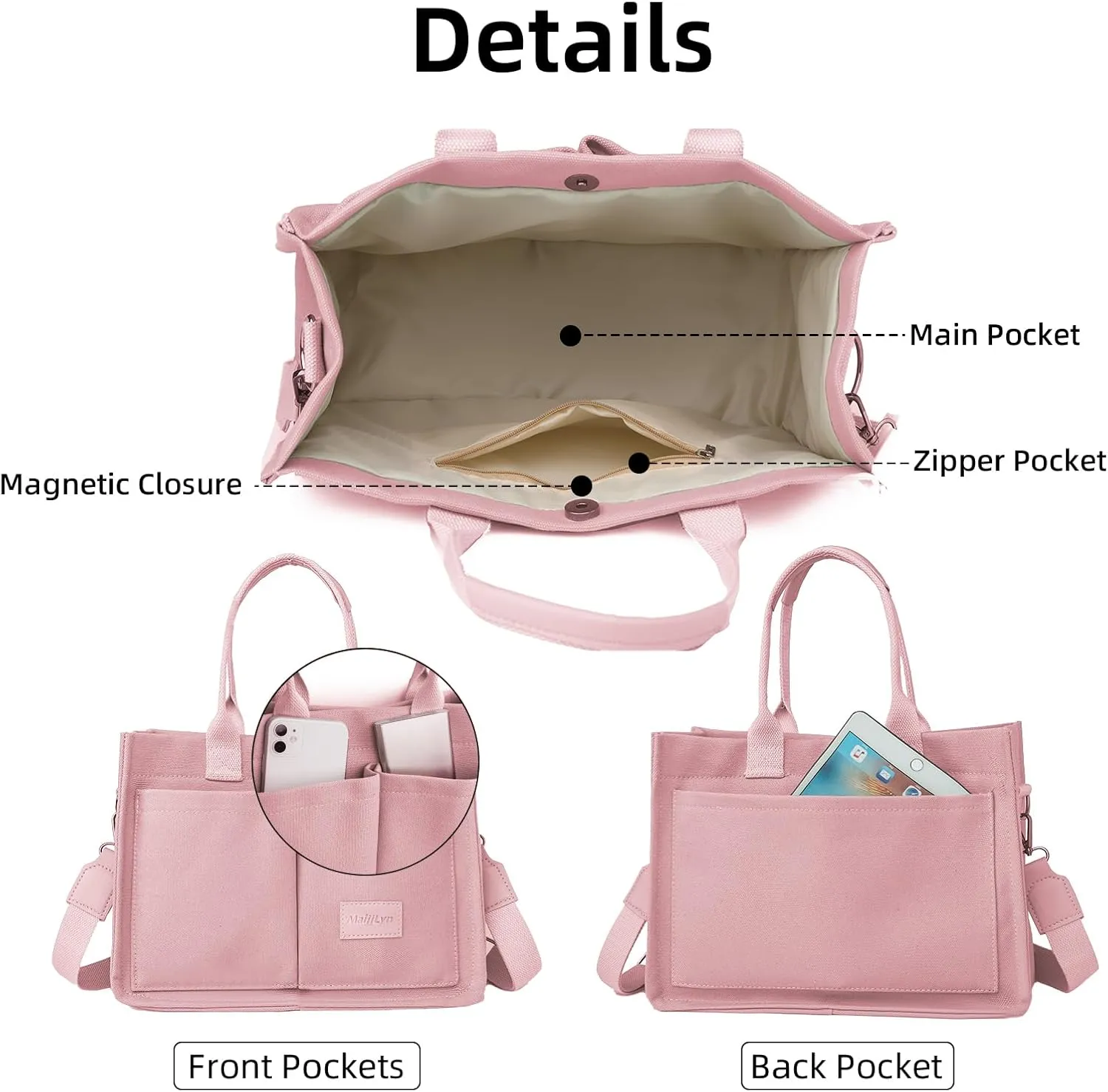Canvas Tote Bag for Women Multi Pockets Crossbody Womens Tote Bags Trendy Satchel Handbag Everything Everyday Bag
