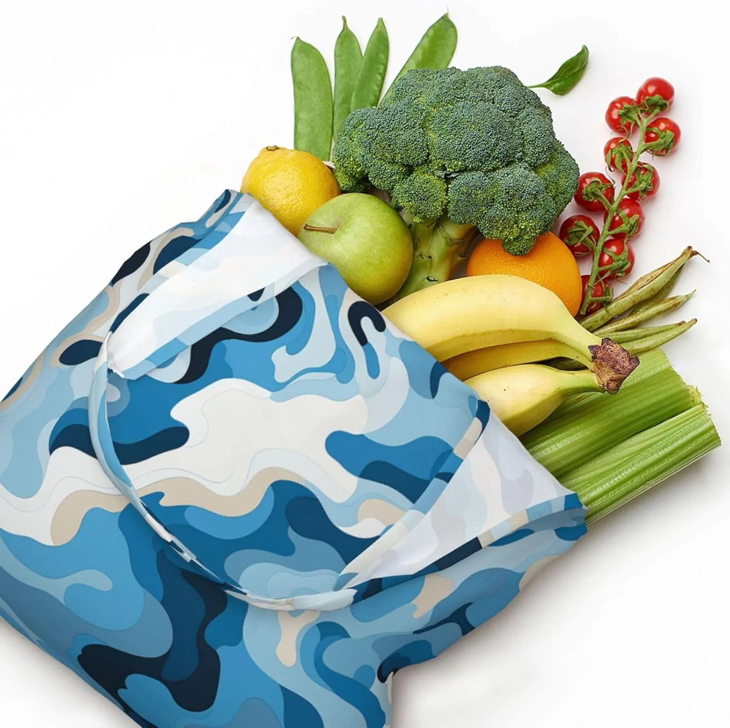 Canvas Tote Bag Lightweight Reusable Grocery Shopping Bag Blue and White Flowers Handbag for Women Men