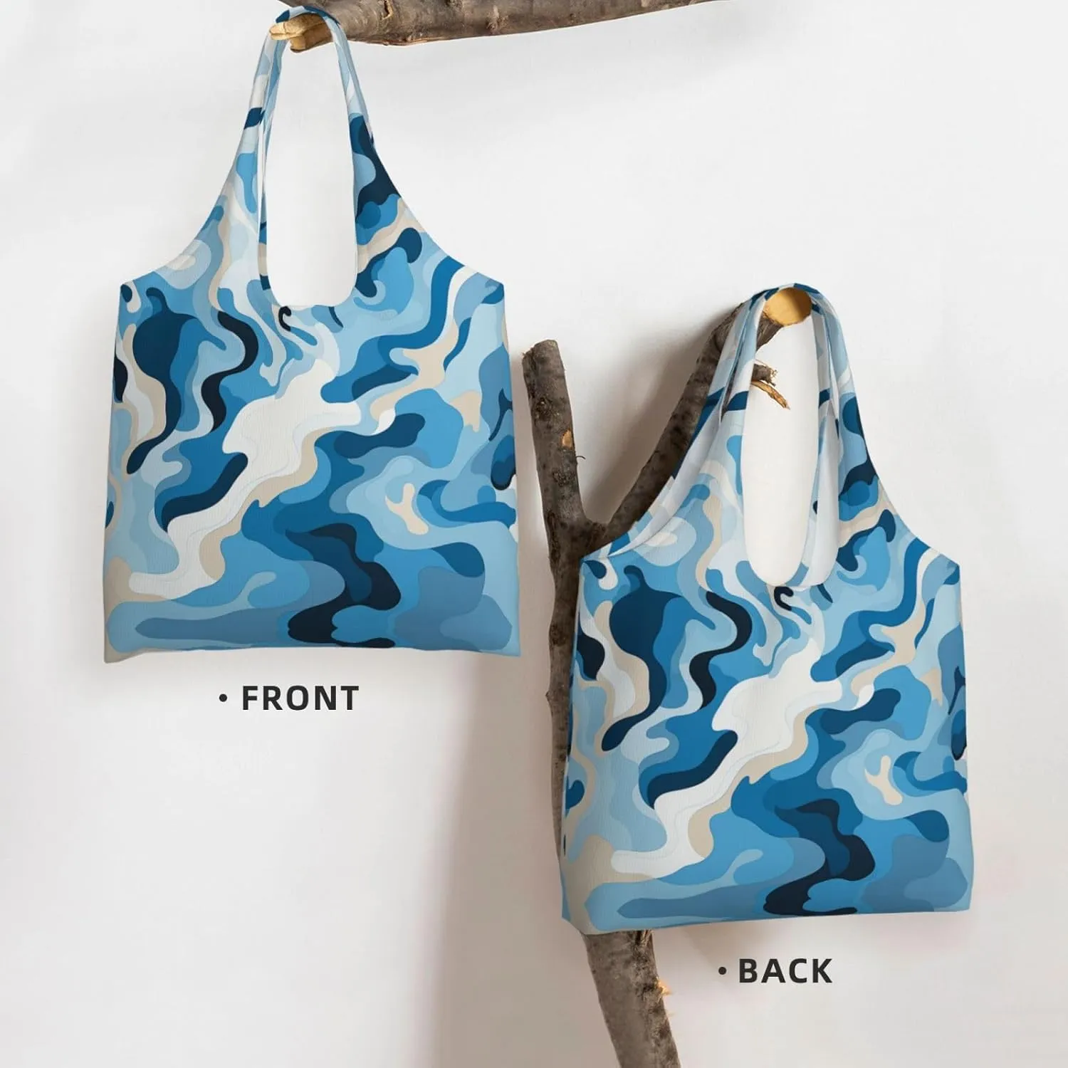Canvas Tote Bag Lightweight Reusable Grocery Shopping Bag Blue and White Flowers Handbag for Women Men