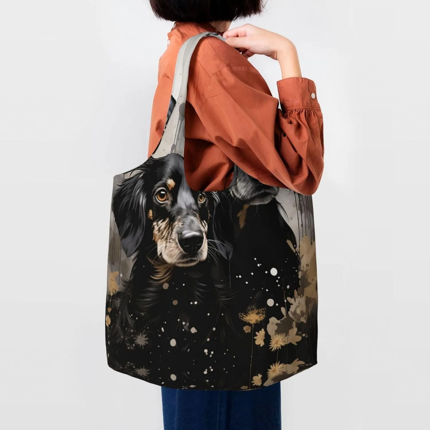 Canvas Tote Bag Lightweight Reusable Grocery Shopping Bag Blue and White Flowers Handbag for Women Men