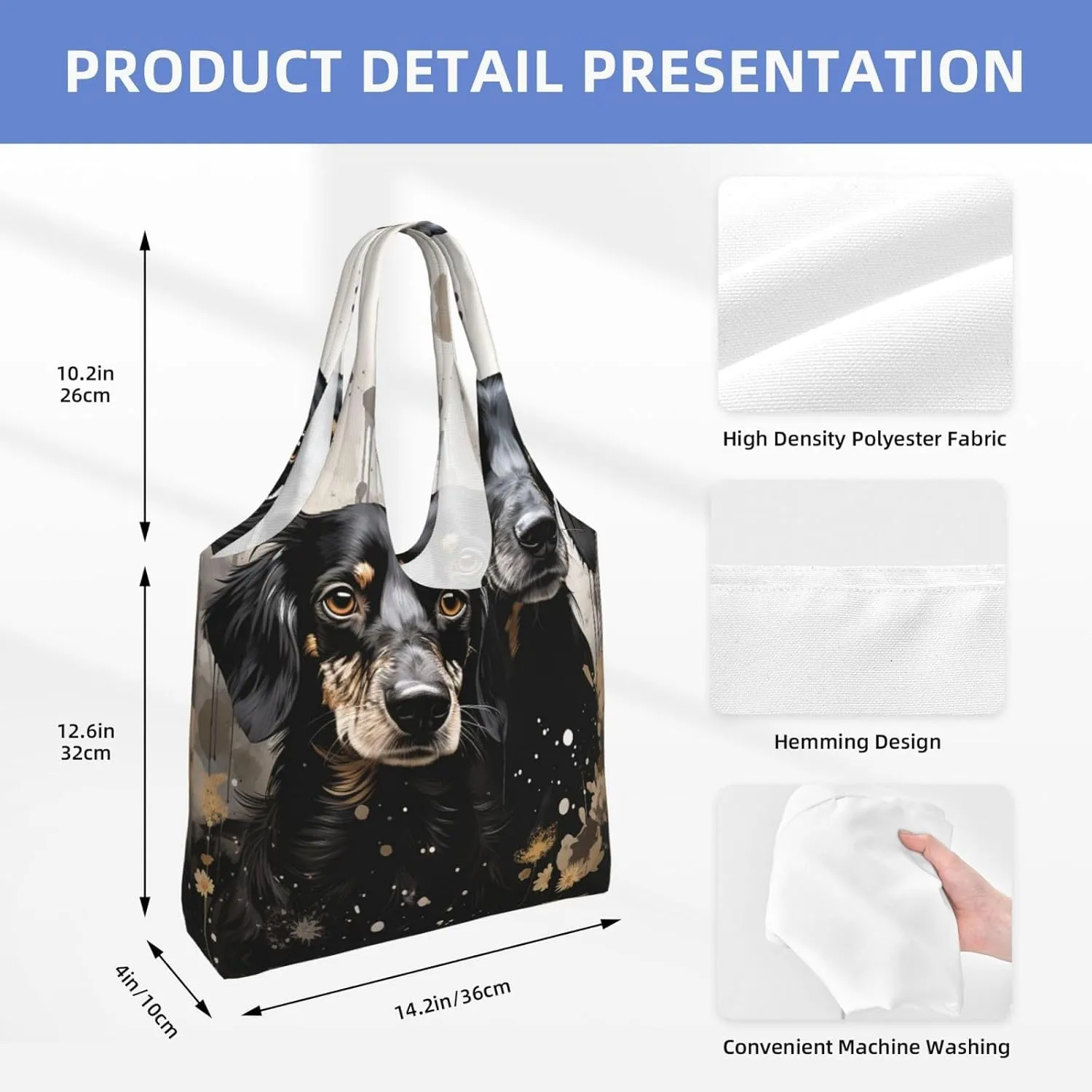 Canvas Tote Bag Lightweight Reusable Grocery Shopping Bag Blue and White Flowers Handbag for Women Men